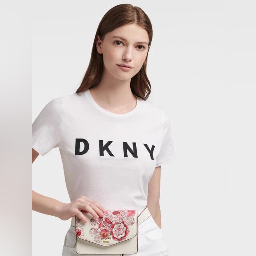 πΊπΊDONNA KARAN NEW YORK Whitney Floral Belt Bag In White/PinkπΊπΊ - Picture 2 of 9